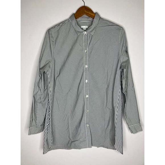 J Jill Womens XL Striped Button Down Gray White Long Sleeve Shirt - Picture 1 of 9